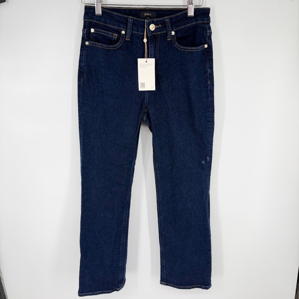 NEW Quince Bella Stretch Straight Jeans 27x28 Deep Rinse Blue Denim HR READ